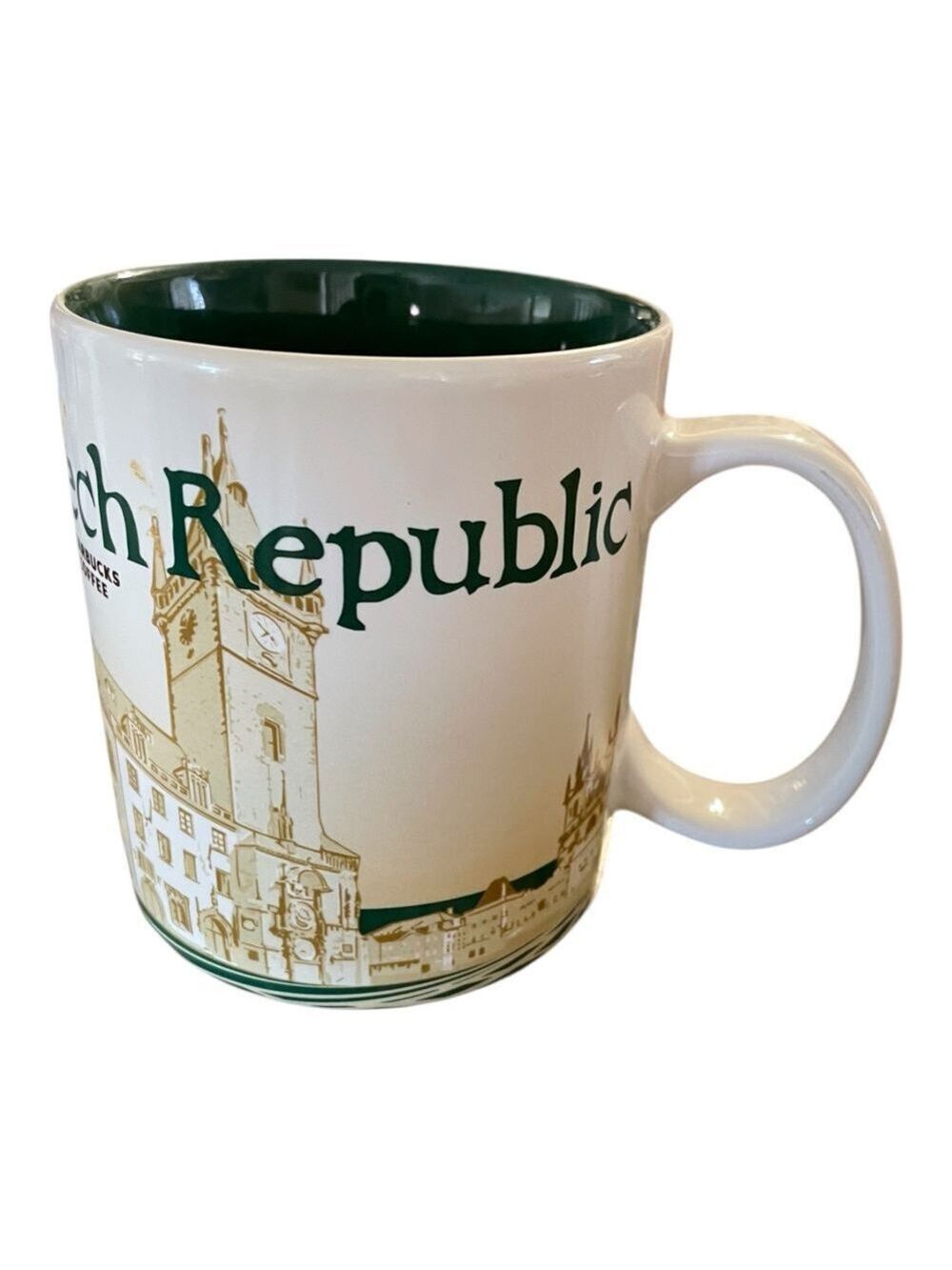 Starbucks Czech Republic Souvenir Mug, White and Green with Gold, Good Condition - Picture 2 of 4